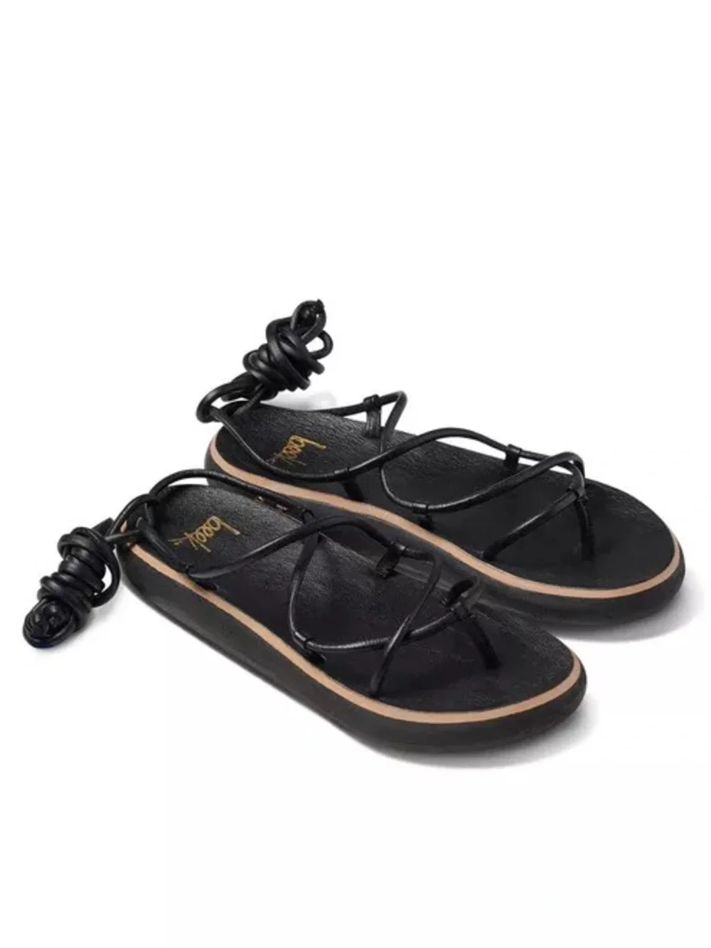 BEEK Chirp Ankle Tie Gladiator Strappy Sandal Black Leather Size 10